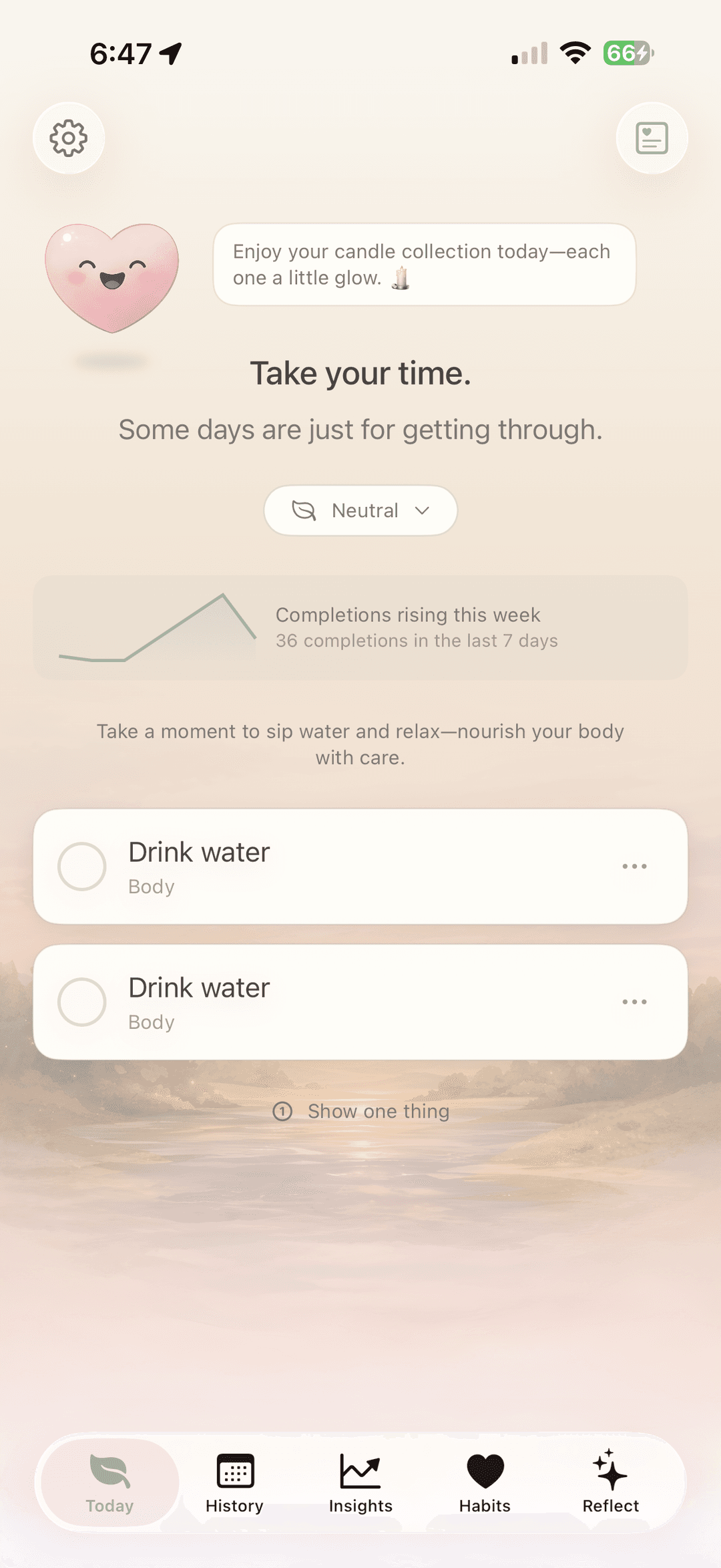 Kindly gentle habit tracker today screen