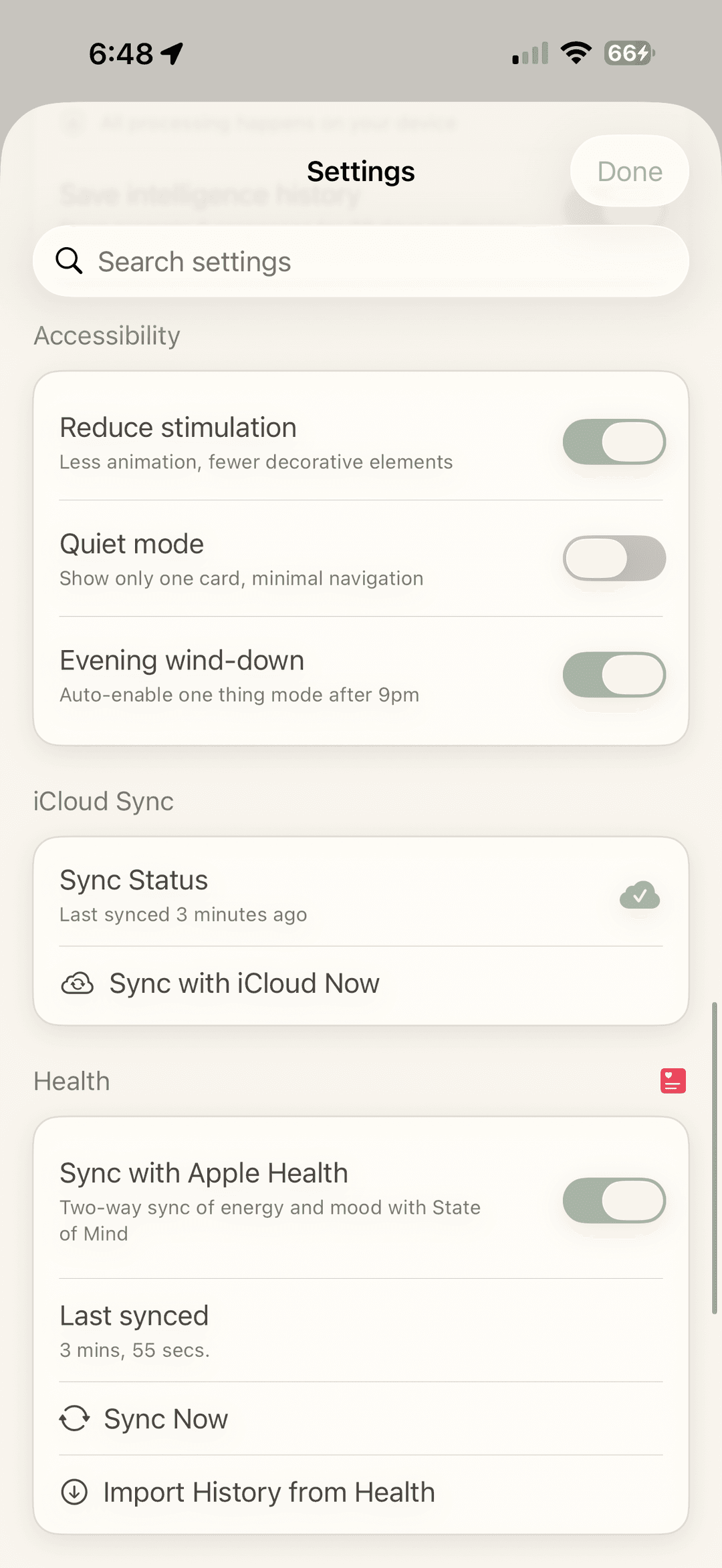 Quiet mode settings in the Kindly gentle habit tracker
